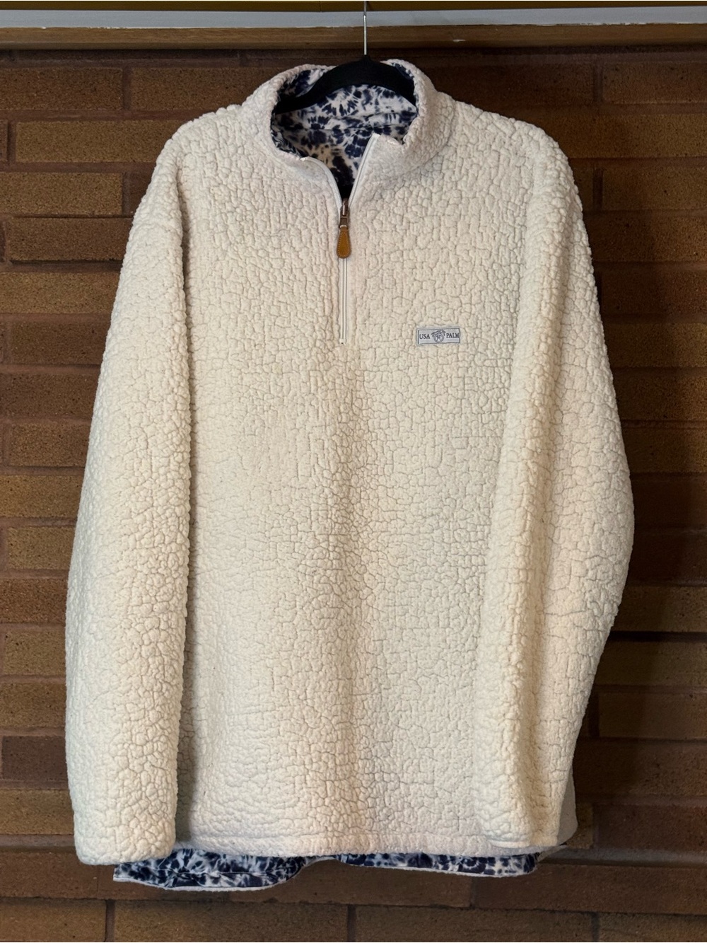 Men's White Reversible Sherpa Quarter-Zip Pullover